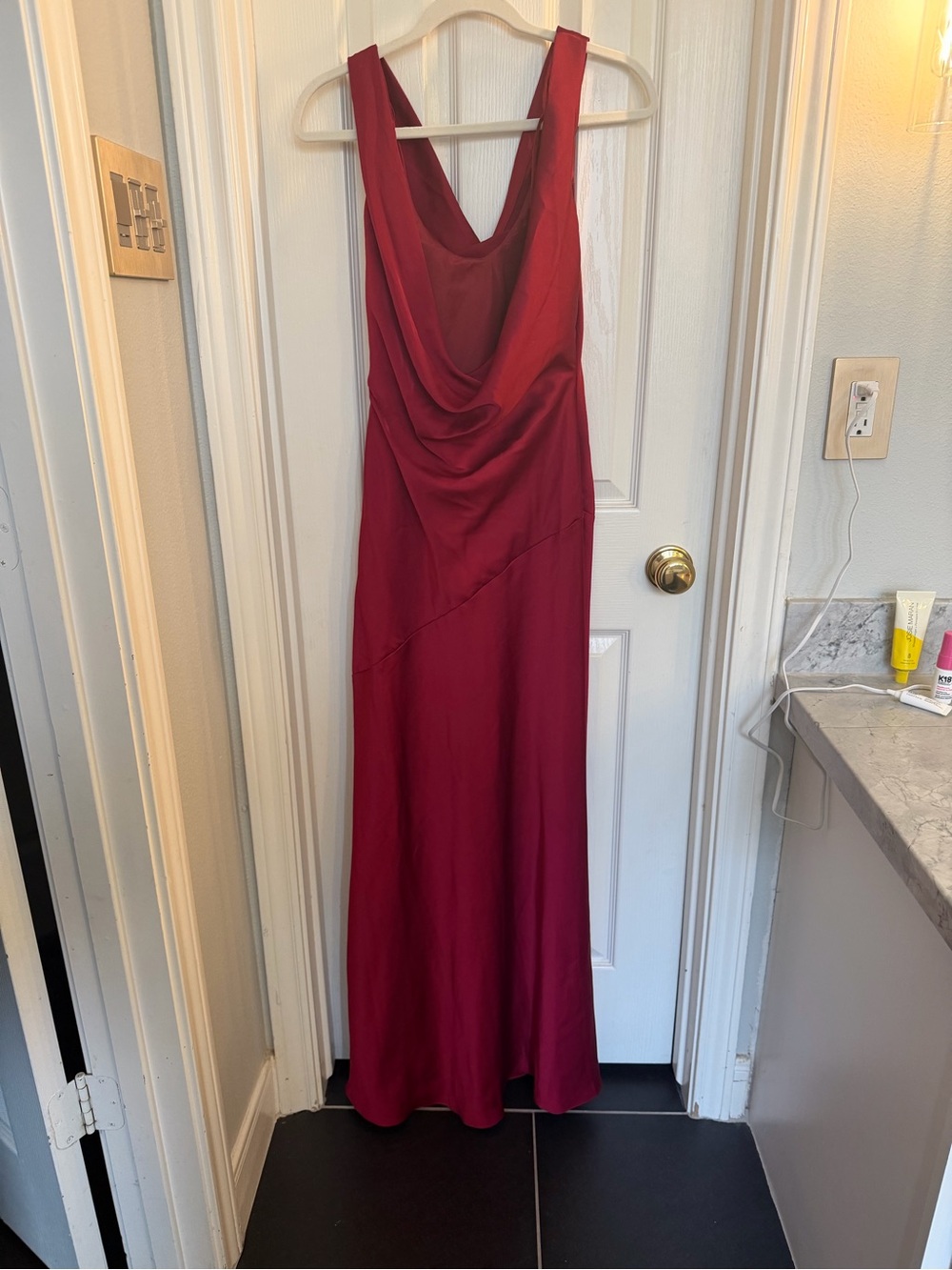 Azazie A6 Cranberry Formal Gown Cowl Neck Sleeveless Floor Length Dress - Picture 3 of 12
